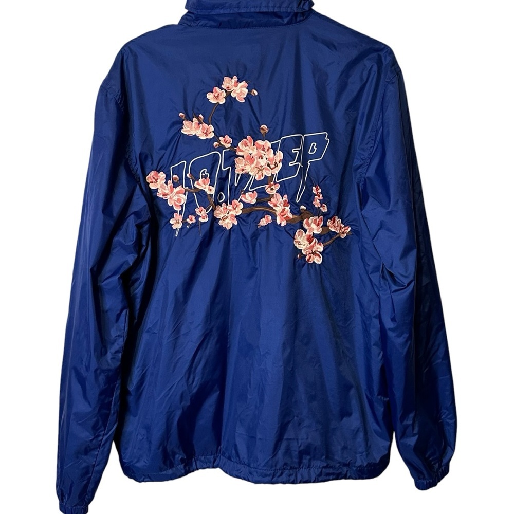 10.Deep Full Zip Lined Blue‎ Coaches Bomber Jacket Embroidered Graphic Medium